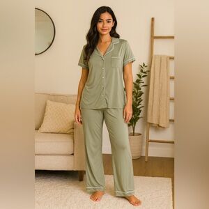 Born sage Modal Notch Collar Pajamas - Short Sleeve